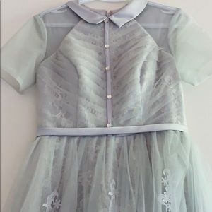 Blue tea-length Cinderella gown
